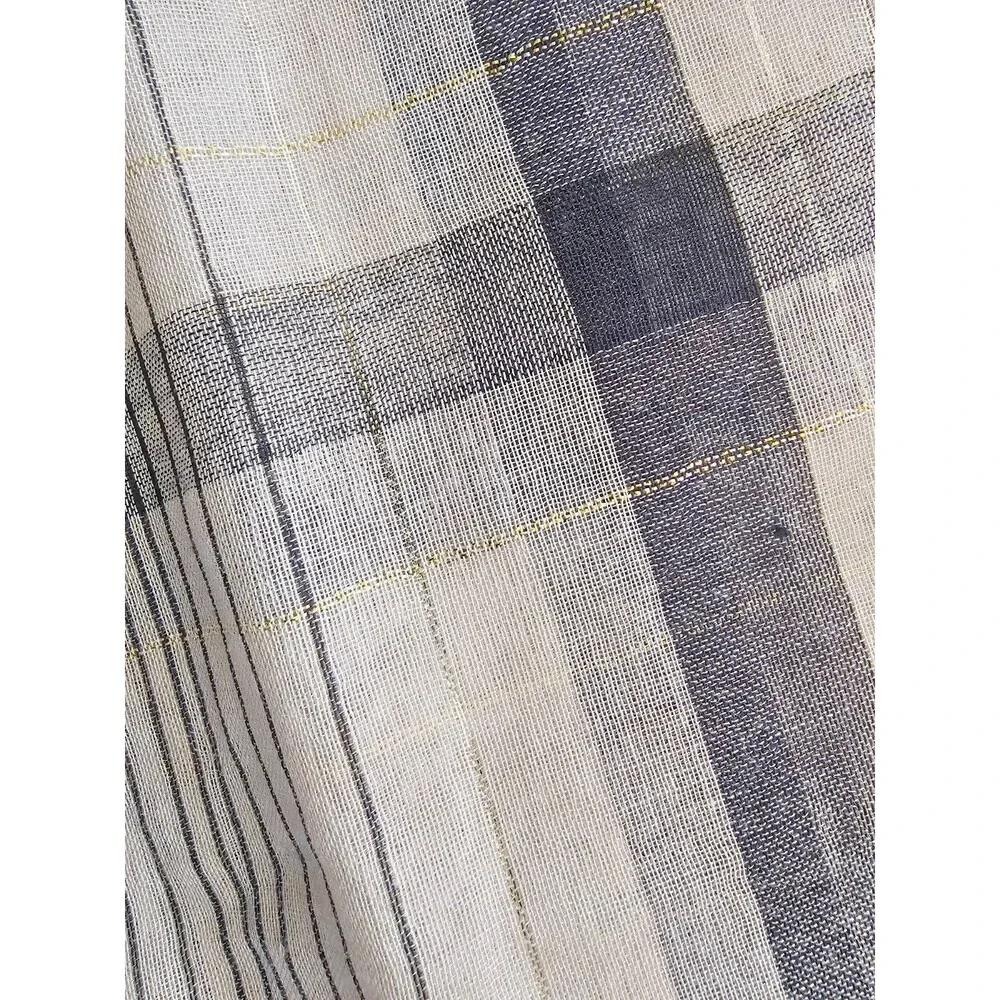 Gap-Tan Plaid Theme Scarf Long Gold Metallic Threads Poly blend-Infinity